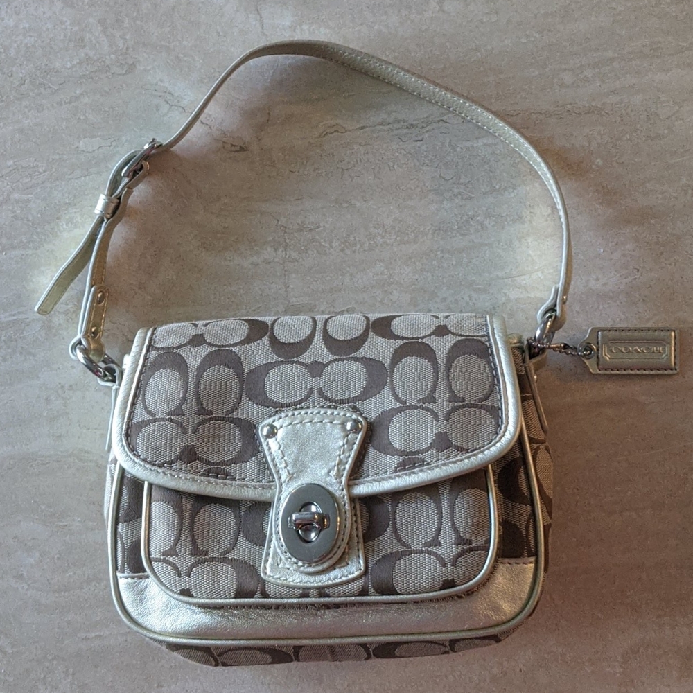 Coach Signature Gold and Tan Handbag